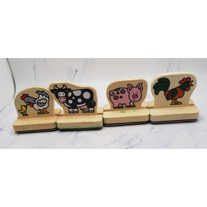 Melissa & Doug My First Wooden Stamps Lot of Four Farm Animals Cow Chicken Pig